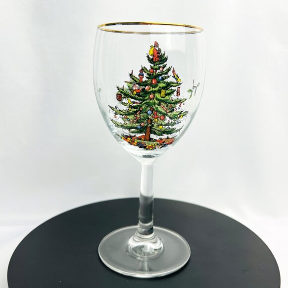 Spode Christmas Tree Vintage Wine Glasses Holiday Goblets Gold Trim 12 oz 4pcs - Picture 8 of 12